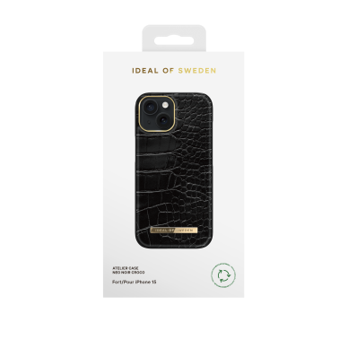 iPhone 15 iDeal Of Sweden nugarėlė Neo Noir Croco Silver 1