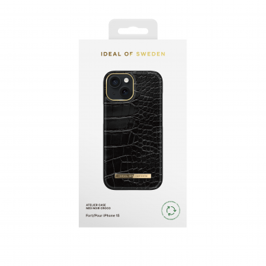 iPhone 15 iDeal Of Sweden nugarėlė Neo Noir Croco Silver 1