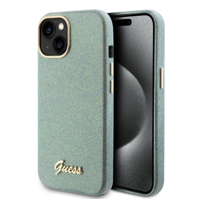 iPhone 15 / 14 / 13 khaki Glitter Glossy Script GUESS nugarėlė
