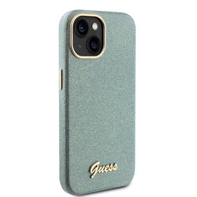 iPhone 15 / 14 / 13 khaki Glitter Glossy Script GUESS nugarėlė 4