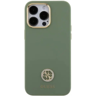 iPhone 15 / 14 / 13 khaki Silicone HC Strass Logo GUESS nugarėlė 2