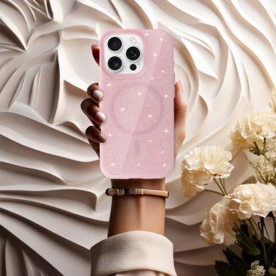 iPhone 15 light pink SLIM SHINY MagSafe nugarėlė 4