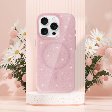 iPhone 15 light pink SLIM SHINY MagSafe nugarėlė 5