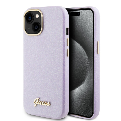 iPhone 15 / 14 / 13 lilac Glitter Glossy Script GUESS nugarėlė 2