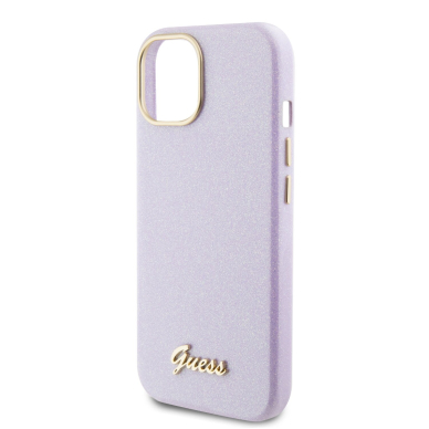 iPhone 15 / 14 / 13 lilac Glitter Glossy Script GUESS nugarėlė 5