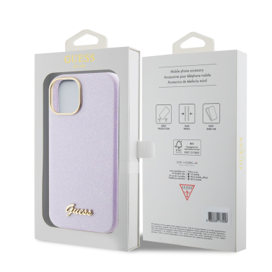 iPhone 15 / 14 / 13 lilac Glitter Glossy Script GUESS nugarėlė 7