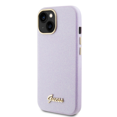 iPhone 15 / 14 / 13 lilac Glitter Glossy Script GUESS nugarėlė 1