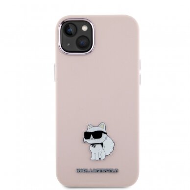iPhone 15 / 14 / 13 pink Silicone Metal PIN KARL LAGERFELD nugarėlė 2