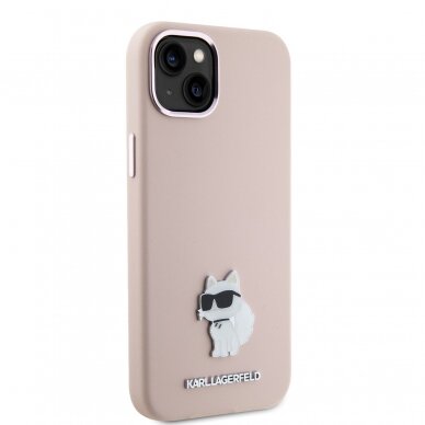iPhone 15 / 14 / 13 pink Silicone Metal PIN KARL LAGERFELD nugarėlė 3