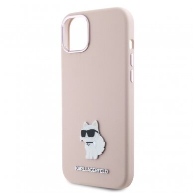 iPhone 15 / 14 / 13 pink Silicone Metal PIN KARL LAGERFELD nugarėlė 5