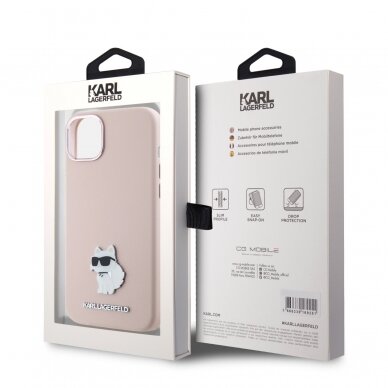 iPhone 15 / 14 / 13 pink Silicone Metal PIN KARL LAGERFELD nugarėlė 7