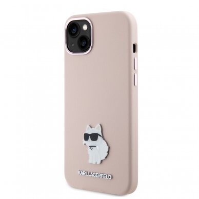 iPhone 15 / 14 / 13 pink Silicone Metal PIN KARL LAGERFELD nugarėlė 1