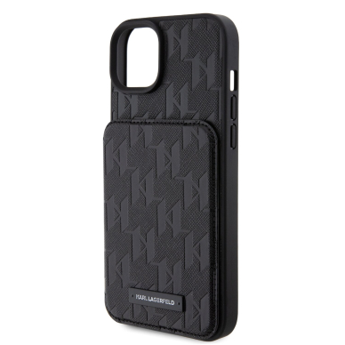 iPhone 15 PLUS black Saffiano Cardslots and Stand Monogram KARL LAGERFELD nugarėlė 6