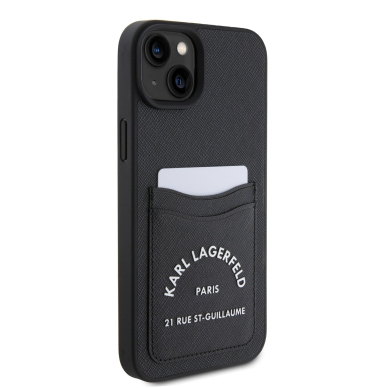 iPhone 15 PLUS black Saffiano Cardslots RSG 3D Logo KARL LAGERFELD nugarėlė 3