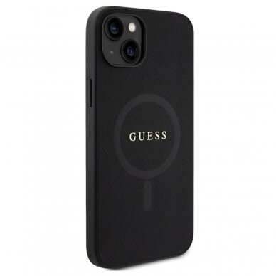 iPhone 15 PLUS black Saffiano MagSafe GUESS nugarėlė 2