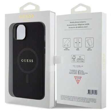 iPhone 15 PLUS black Saffiano MagSafe GUESS nugarėlė 5