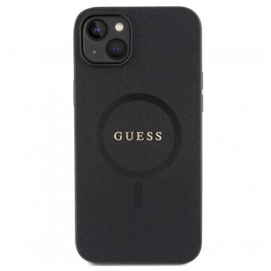 iPhone 15 PLUS black Saffiano MagSafe GUESS nugarėlė 1