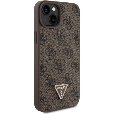 iPhone 15 PLUS brown PU Leather Triangle Strass GUESS nugarėlė 1