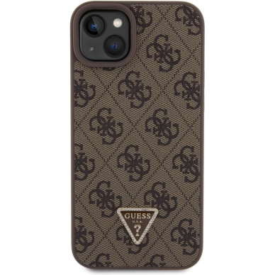 iPhone 15 PLUS brown PU Leather Triangle Strass GUESS nugarėlė 2