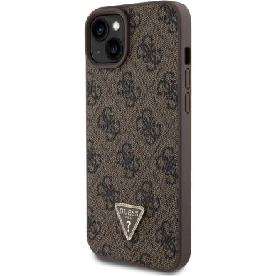 iPhone 15 PLUS brown PU Leather Triangle Strass GUESS nugarėlė 3