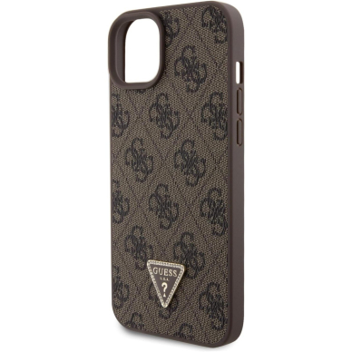 iPhone 15 PLUS brown PU Leather Triangle Strass GUESS nugarėlė 4