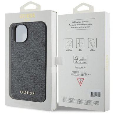 iPhone 15 PLUS grey Metal Gold Logo GUESS nugarėlė 15