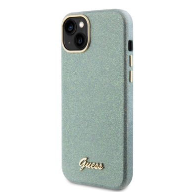 iPhone 15 PLUS khaki Glitter Glossy Script GUESS nugarėlė 1