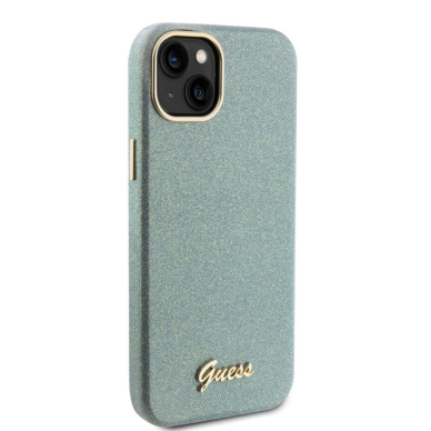 iPhone 15 PLUS khaki Glitter Glossy Script GUESS nugarėlė 2