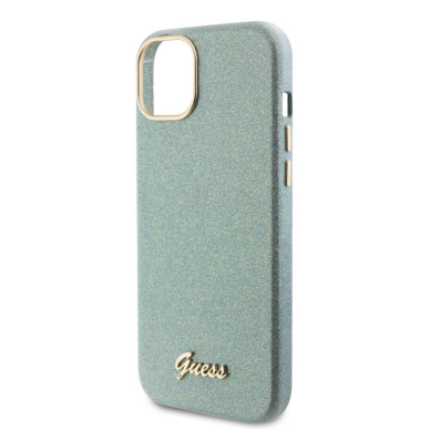 iPhone 15 PLUS khaki Glitter Glossy Script GUESS nugarėlė 3