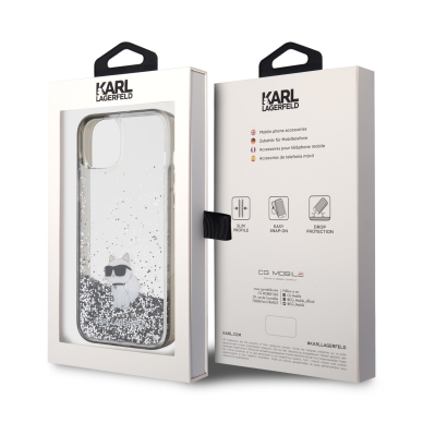 iPhone 15 PLUS silver Liquid Glitter Choupette KARL LAGERFELD nugarėlė 7