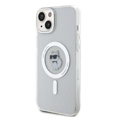 iPhone 15 PLUS transparent MagSafe Choupette IML KARL LAGERFELD nugarėlė 1