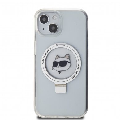 iPhone 15 PLUS white Ring Stand MagSafe Choupette Head KARL LAGERFELD nugarėlė 2