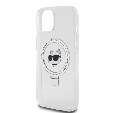 iPhone 15 PLUS white Ring Stand MagSafe Choupette Head KARL LAGERFELD nugarėlė 5