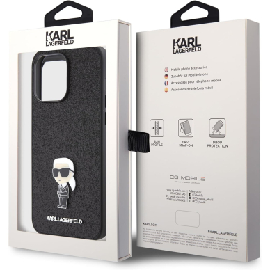iPhone 15 PRO black Glitter Fixed Metal Ikonik IML KARL LAGERFELD nugarėlė 3