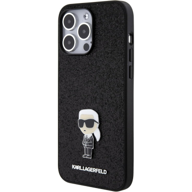 iPhone 15 PRO black Glitter Fixed Metal Ikonik IML KARL LAGERFELD nugarėlė 1
