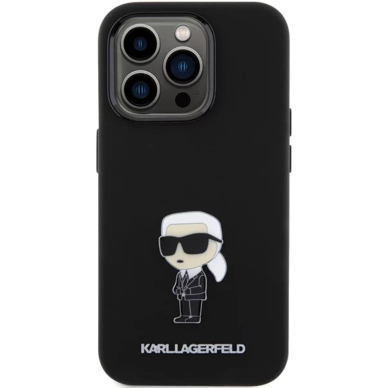 iPhone 15 PRO black Liquid Silicone Metal Ikonik KARL LAGERFELD nugarėlė