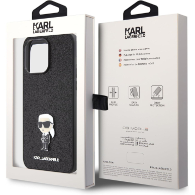 iPhone 15 PRO black Liquid Silicone Metal Ikonik KARL LAGERFELD nugarėlė 3