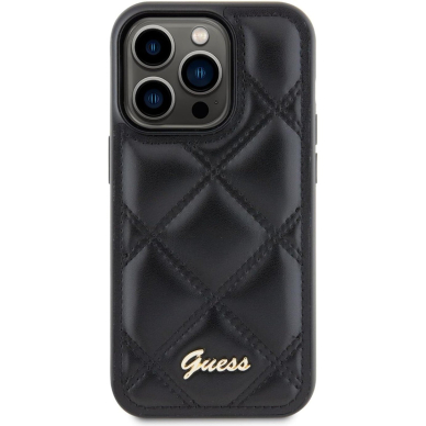 iPhone 15 PRO black PU Quilted Metal Logo GUESS nugarėlė 1
