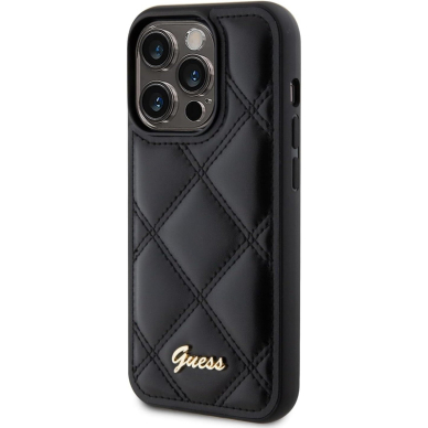 iPhone 15 PRO black PU Quilted Metal Logo GUESS nugarėlė 2
