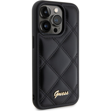 iPhone 15 PRO black PU Quilted Metal Logo GUESS nugarėlė 3