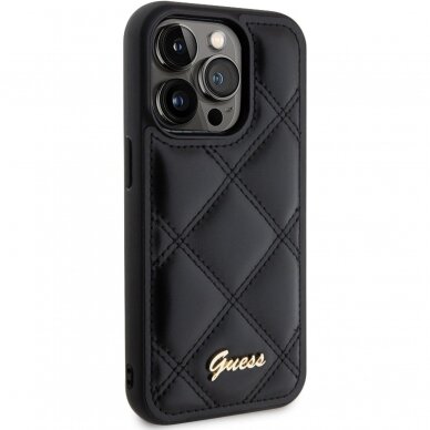 iPhone 15 PRO black PU Quilted Metal Logo GUESS nugarėlė 3