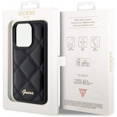 iPhone 15 PRO black PU Quilted Metal Logo GUESS nugarėlė 6