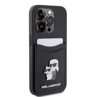 iPhone 15 PRO black Saffiano Cardslots Metal PIN KARL LAGERFELD nugarėlė 3