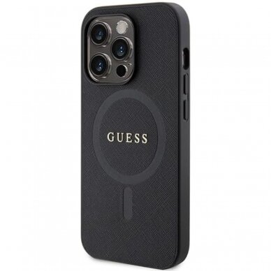 iPhone 15 PRO black Saffiano MagSafe GUESS nugarėlė 3