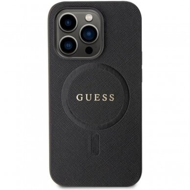 iPhone 15 PRO black Saffiano MagSafe GUESS nugarėlė 6