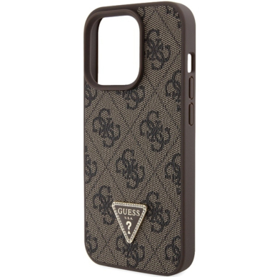 iPhone 15 PRO brown PU Leather Triangle Strass GUESS nugarėlė 2