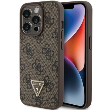iPhone 15 PRO brown PU Leather Triangle Strass GUESS nugarėlė