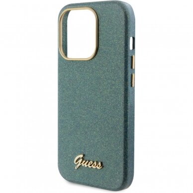 iPhone 15 PRO khaki Glitter Glossy Script GUESS nugarėlė 6