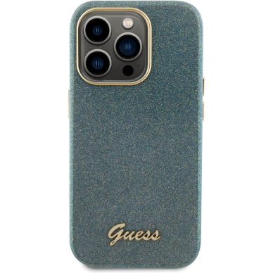 iPhone 15 PRO khaki Glitter Glossy Script GUESS nugarėlė 4