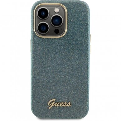 iPhone 15 PRO khaki Glitter Glossy Script GUESS nugarėlė 4